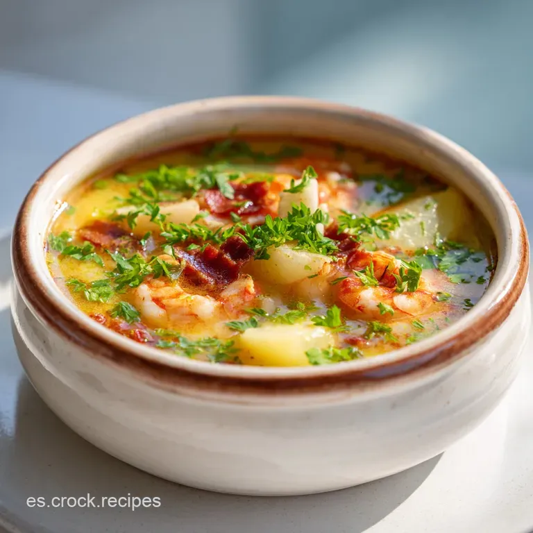 A vibrant plate of creamy white porrusalda, delicately garnished with bright green parsley and a drizzle of rich olive oil.
