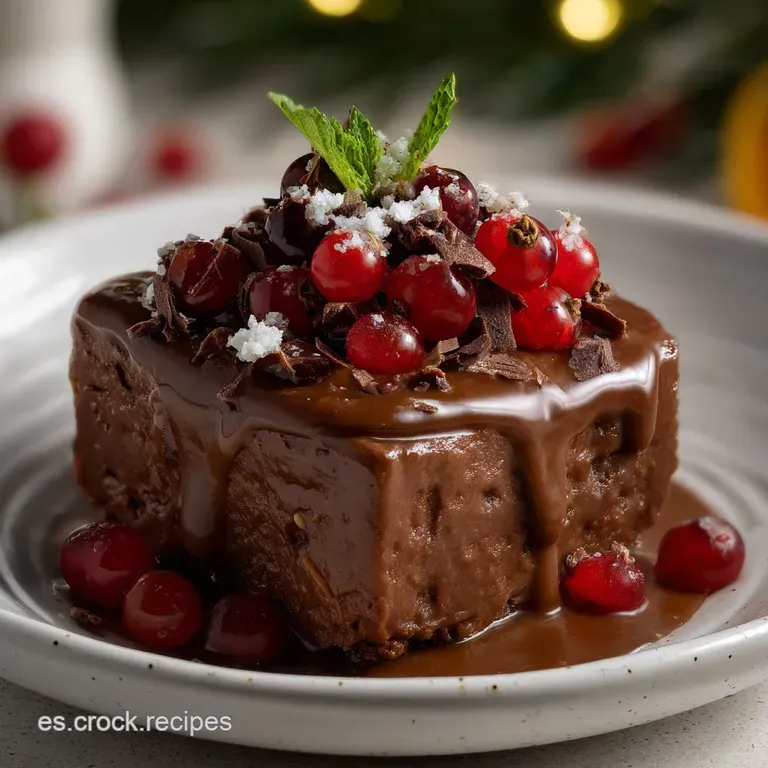 Elegant slices of chilled chocolate dessert artfully arranged on a white plate. Garnished with a swirl of whipped cream an...