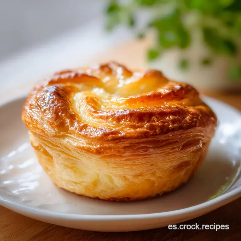A slice of flaky apple pastry, artfully arranged with a dusting of powdered sugar and caramel drizzle.