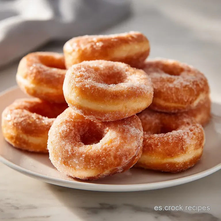 A stack of glistening rosquillas on a patterned plate, their subtle imperfections adding to their homemade, authentic charm.