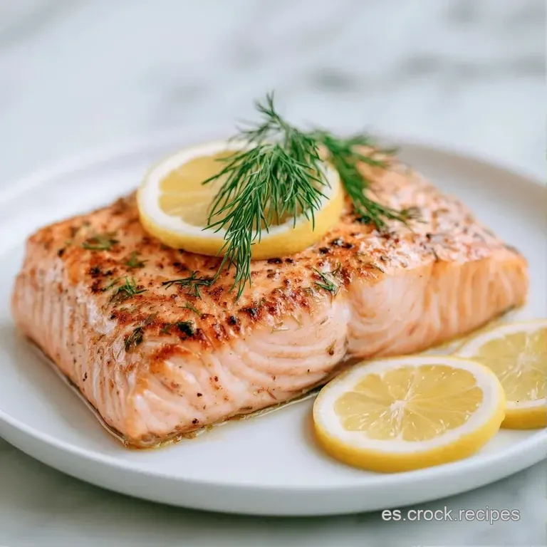 Filetes de salm&oacute;n al vapor dispuestos sim&eacute;tricamente, adornados con finas l&aacute;minas de c&iacute;tricos y gotas de aceite brillante.