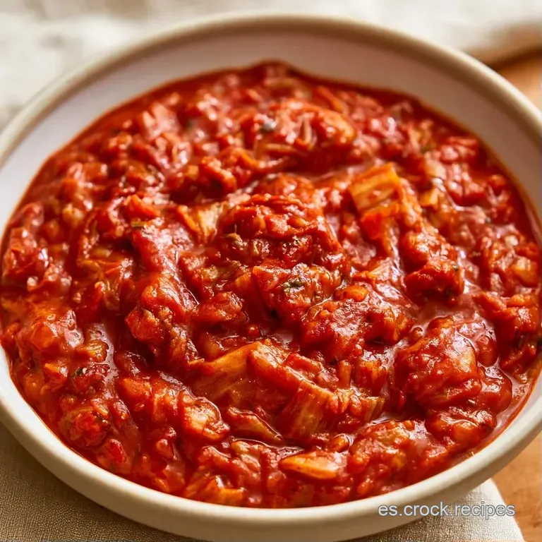 Salsa naranja intenso servida en un pequeño recipiente de cerámica con una gota de aceite y cebollino picado encima.