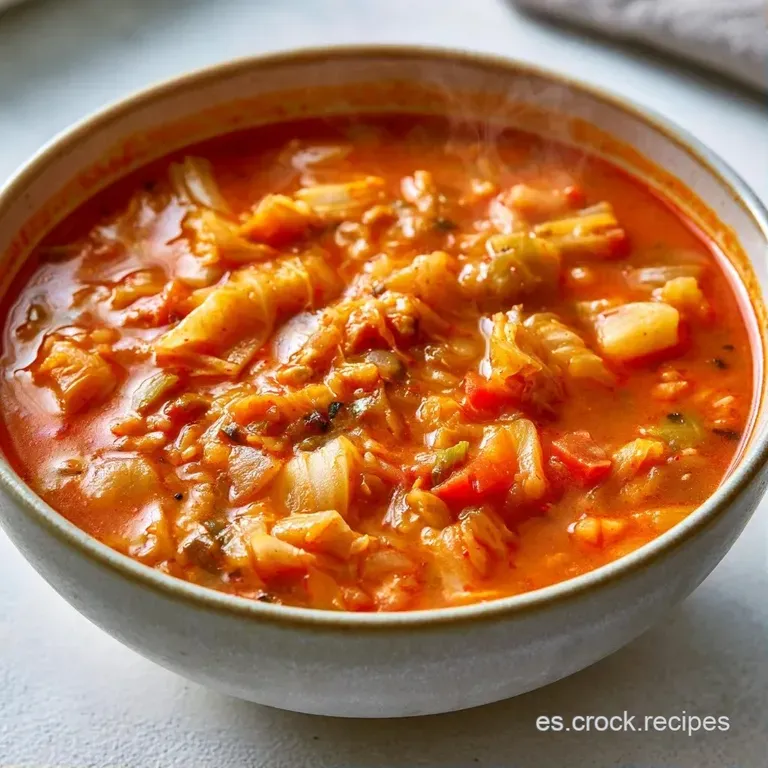 Sopa humeante de color naranja intenso servida en cuenco negro con semillas de sésamo y brotes frescos encima.