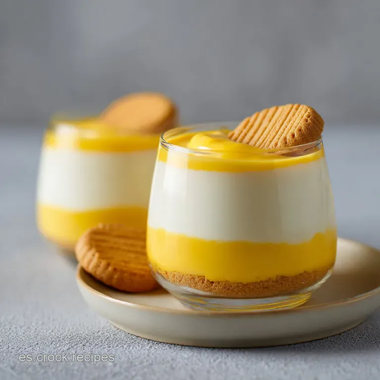 Porci&oacute;n triangular sobre plato blanco que revela capas alternas de crema suave y galletas crujientes color miel.
