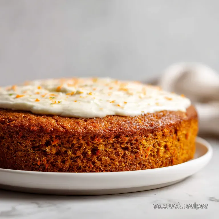A slice of moist carrot cake with fluffy cream cheese frosting, garnished with toasted pecans.
